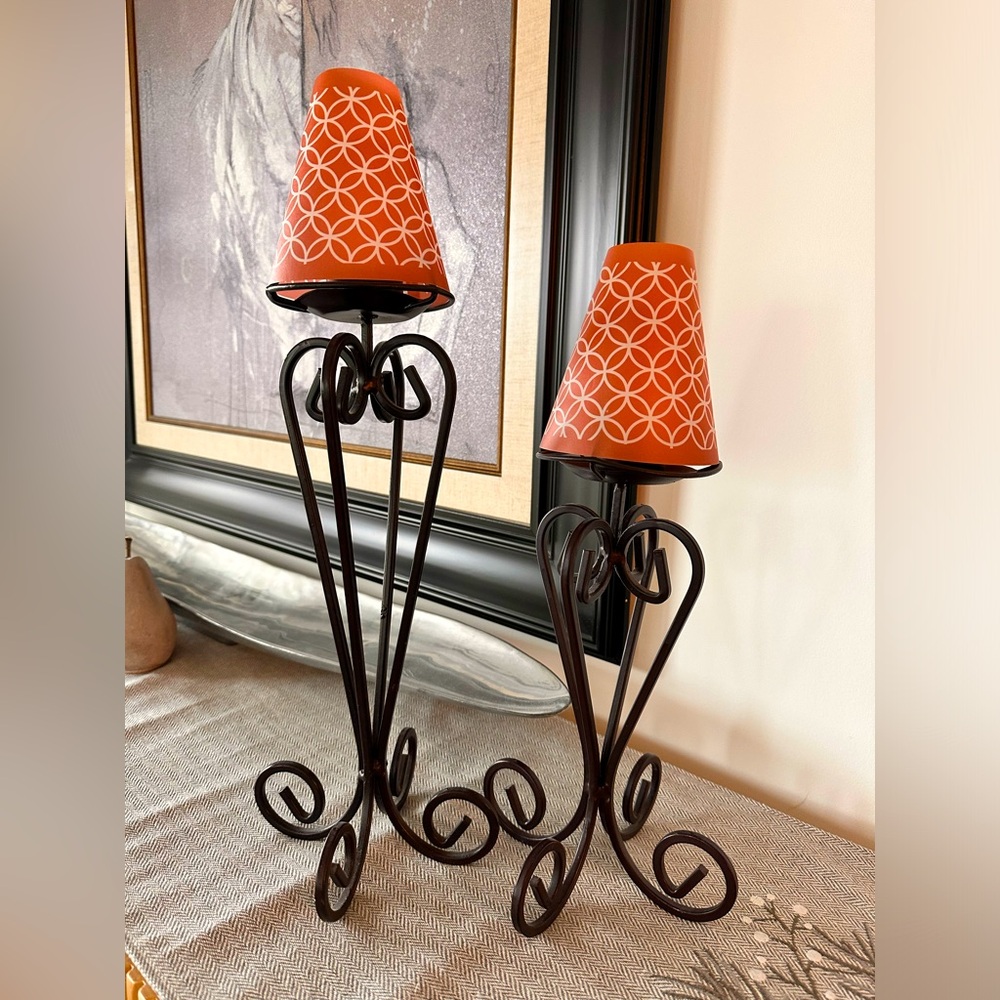 Wrought iron candle holders set of 2
